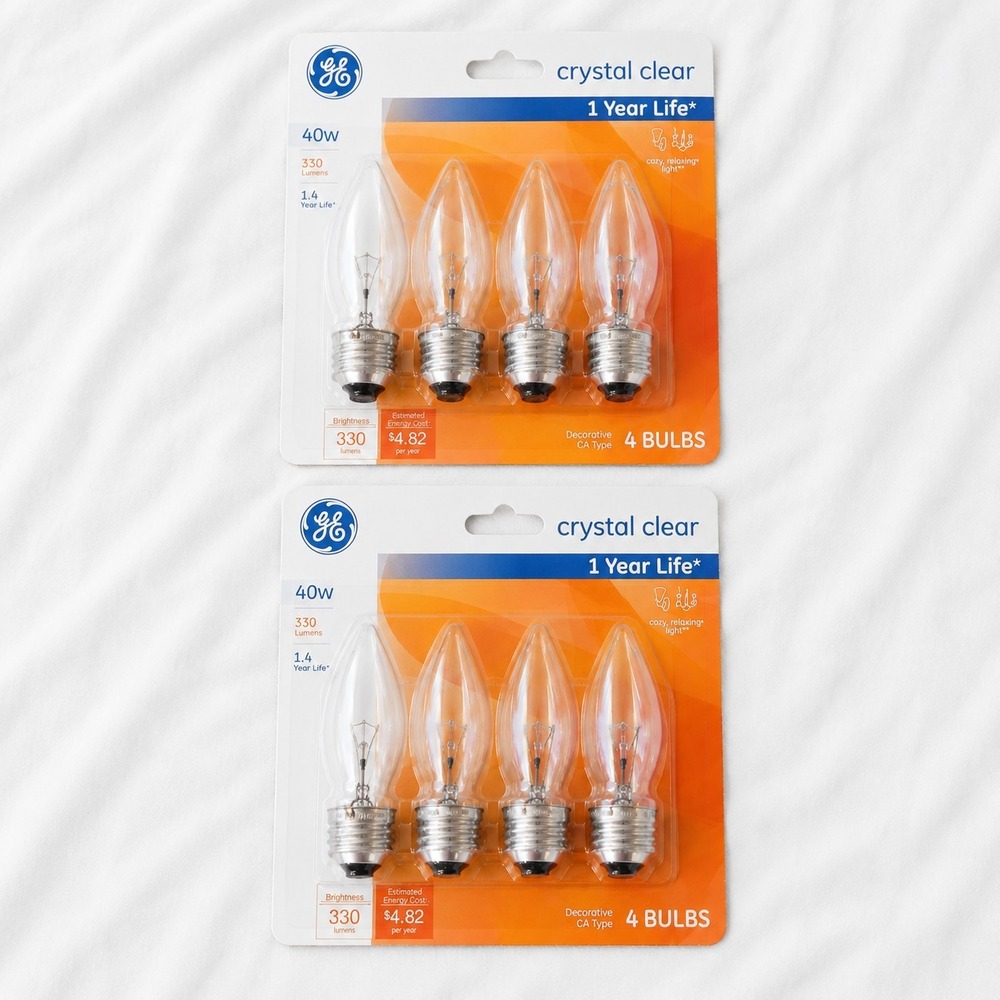 GE Crystal Clear 40W Decorative CA Type Light Bulbs 330 Lumens Chandelier 2 Pack